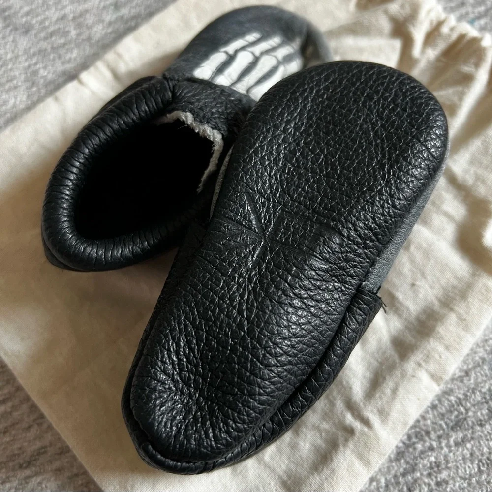 Freshly Picked Black Skeleton Kids Moccasins Shoes Size 3